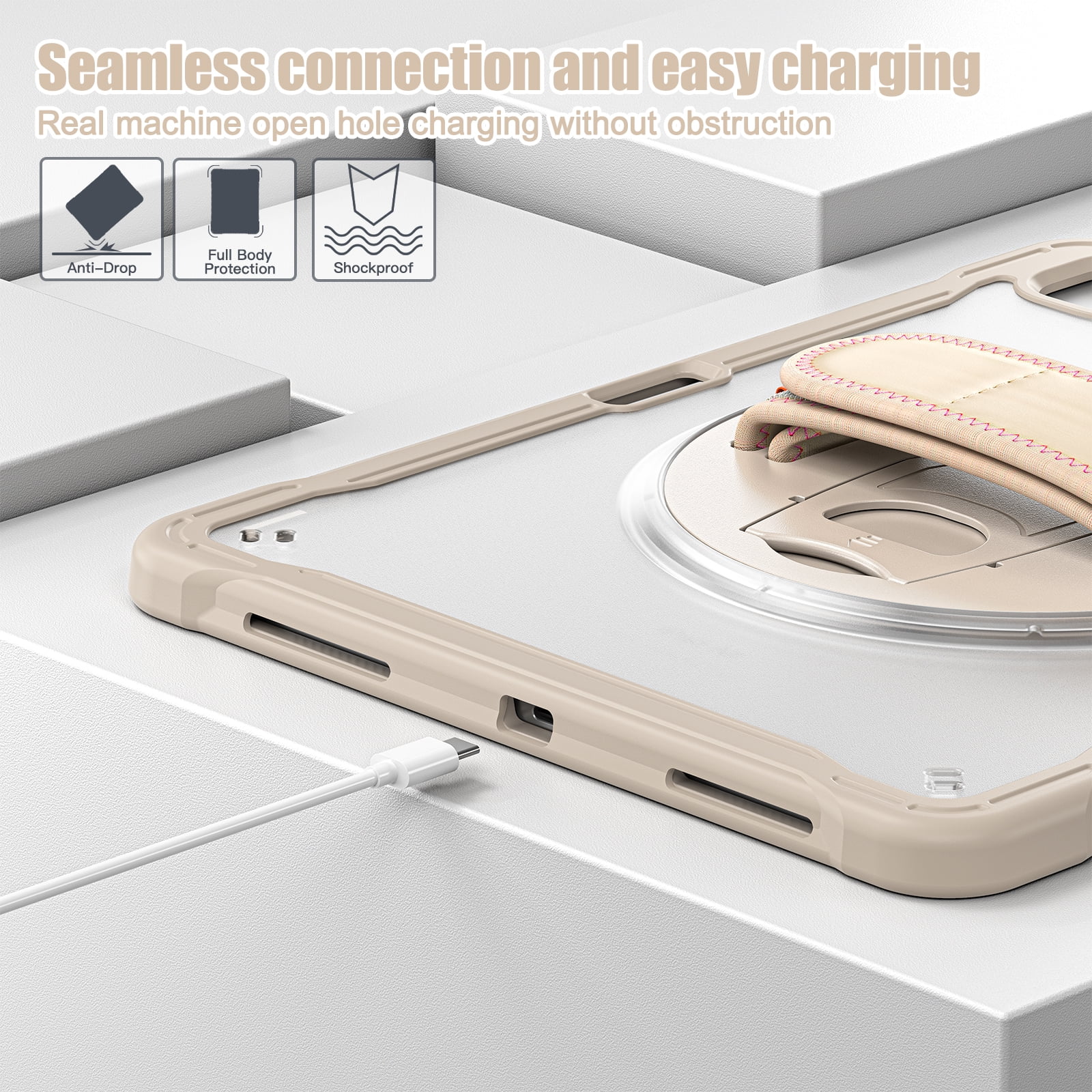 Dteck Case for iPad Air 13 inch 2025/2024,Military Grade Shockproof Silicone Cover 360° Rotatable Stand- Shoulder Strap- Handle- Pencil Holder for iPad Air 13-in. M3/M2,Khaki