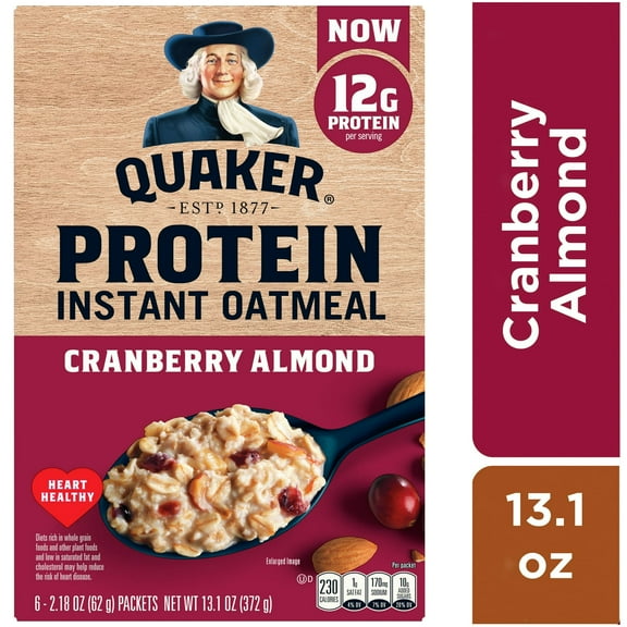 Quaker Protein Instant Oatmeal, Cranberry Almond Flavor, 2.18 oz (Pack 2)