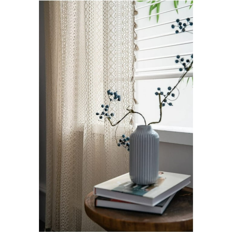 Ymam.Light Beige Lace Curtains - Boho Semi-Sheer Windows Curtains