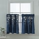 thumbnail image 1 of Cortina corta de poliéster azul marino bordada con lazo y borde a cuadros – Panel de ventana con bolsillo para barra que bloquea la luz, ideal para cocina, baño o habitación pequeña., 1 of 6