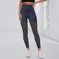 thumbnail image 6 of GEWSEY Yoga Capri Leggings with Mesh Cut Outs High Waist Tummy Control Workout Pants (Navy, M), 6 of 6