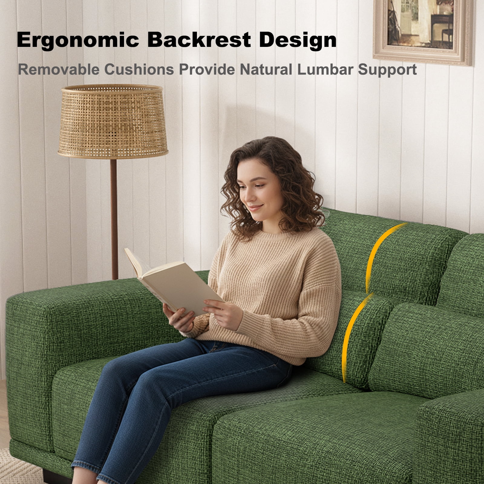 CHITOOMA 40" Oversized Accent Chair, Upholstered Armchair with Pillow and Removable Linen Cover, Deep Seat Sofa Chair with Wide Armrests for Living Room, Bedroom, or Office, Green
