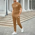 thumbnail image 2 of Miluxas Mens 2 Piece Sweatsuits Outfits Short Sleeve Pullover Loungewear & Joggers Sweatpants Summer Casual Track Suits Set Khaki S(S), 2 of 8