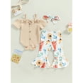 thumbnail image 2 of Spewahor Infant Baby Toddler Girls Summer Jumpsuit Set, Short Sleeve Off Shoulder Romper + Leopard/Flower Flare Pants + Bow Headband 0-18Months, 2 of 9
