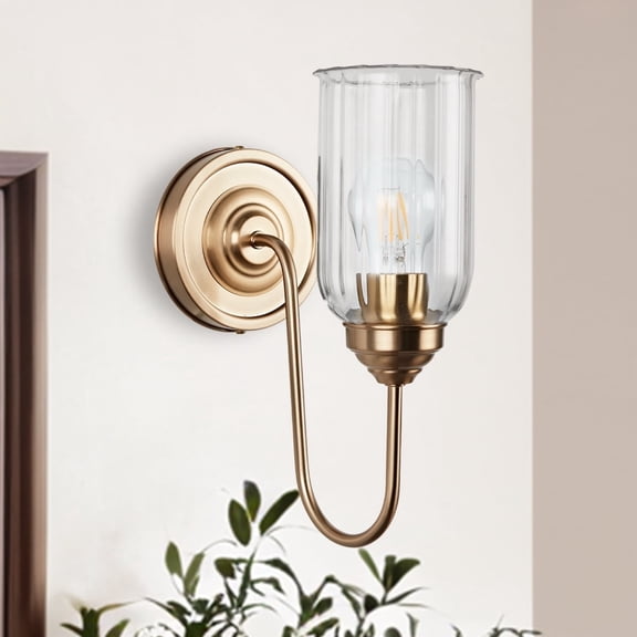Modern Antique Brass Fluted Glass Vanity Light, Indoor/Outdoor Wall Sconce, Wall Mounted Light beside Mirror, for Entryway, Hallway, Living Room