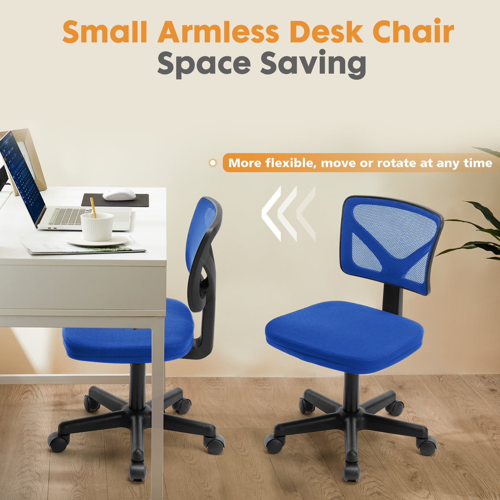 CONCETTA Ergonomic Home Office Mesh Desk Chair, Small Space, Armless Rolling Chair for Adults, Blue
