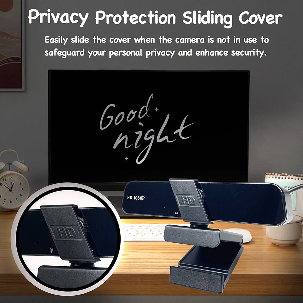 Q8 1080P HD USB PC Webcam with Manual , 120° Wide Angle, Mic, Privacy Cover, Tripod, Type-C, for Zoom/Skype/Live