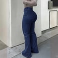 thumbnail image 2 of Miluxas Women's Low Rise Flare Leg Stretchy Denim Pants Going Out Bell Bottom Jeans Dark Blue S(S), 2 of 9