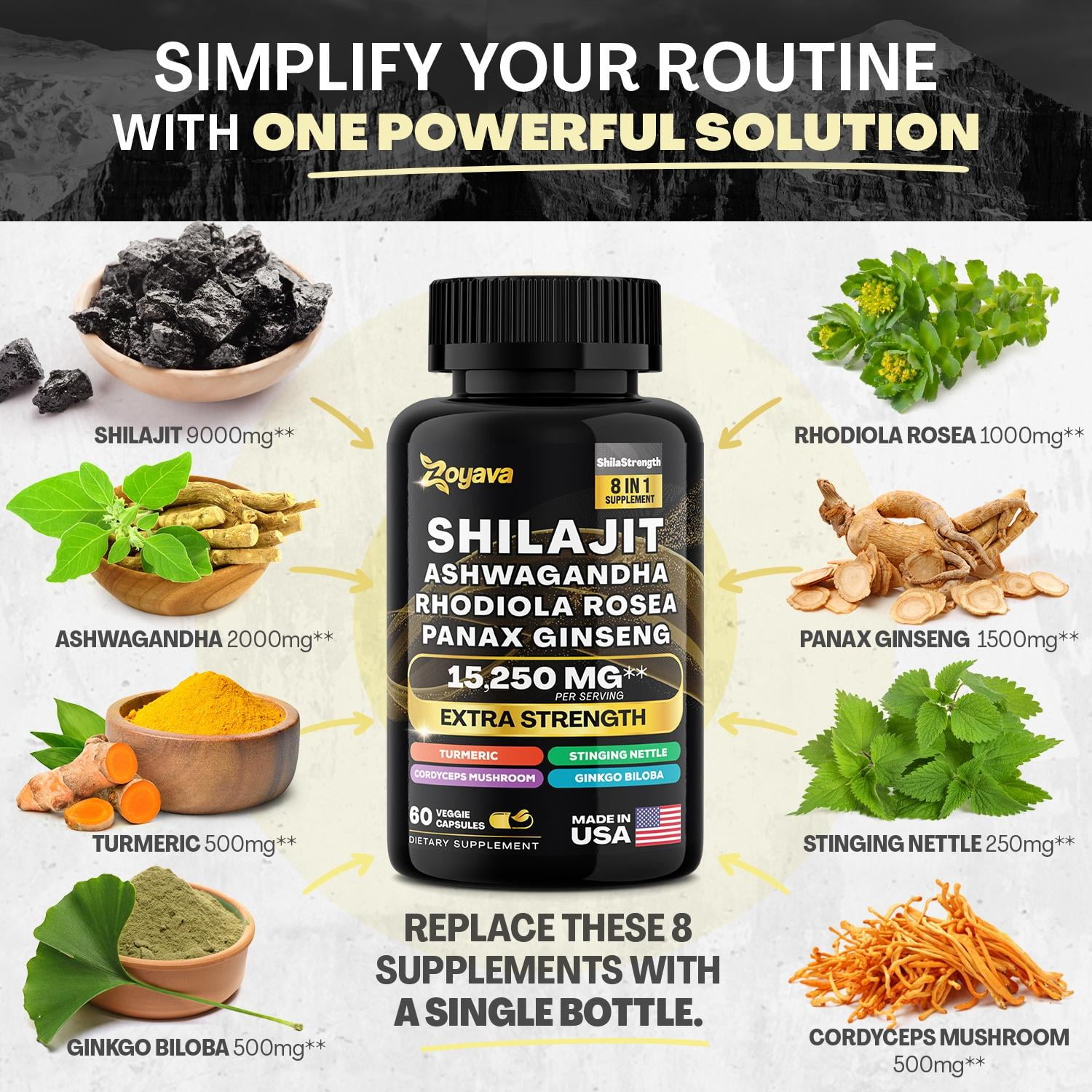 Immune & Energy Trio: Sea Moss, Shilajit, Resveratrol with Black Seed Oil, Ashwagandha, Turmeric, Bladderwrack, Burdock, Ginger, Vit C, D3, Elderberry, Manuka, Rhodiola, Ginseng, Gingko, Cordyceps