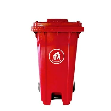 64 Gallon Outdoor Trash Can with Lid, 3 Pack Rolling Garbage Bin, Large Trash Can for Home, Garden & Commercial Use Durable Plastic Construction (Red)