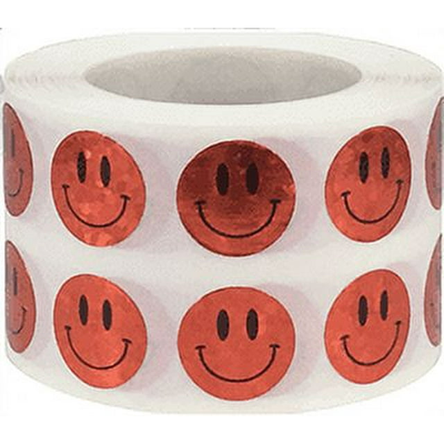 Autocollants Holographiques Cercle Visage Heureux, 0.5 Pouce Rond, 1000 Étiquettes sur un Rouleau