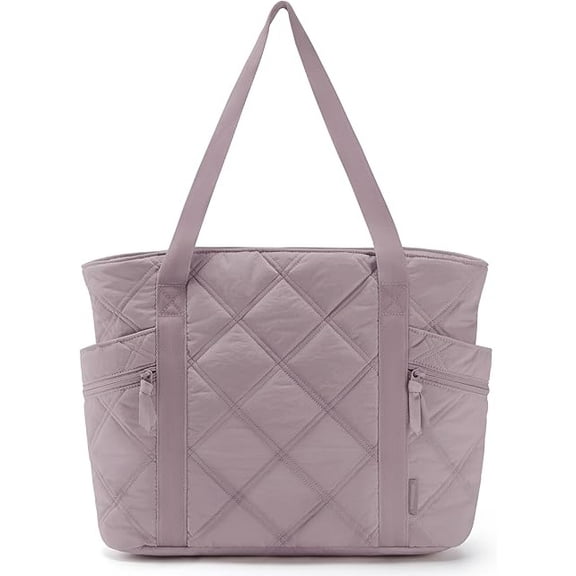 RKXQT Tote Bag for Women, Puffer Carry On Tote with Zipper, Travel Essentials Quilted Nurse Travel Bag Color: Almond Milk Color: Lilac