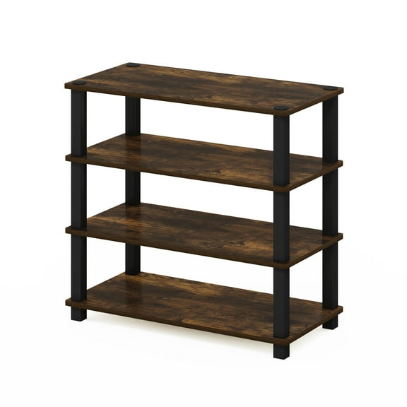 Furinno 4-Tier Turn-S-Tube Shoe Rack, Wood, Amber Pine and Black