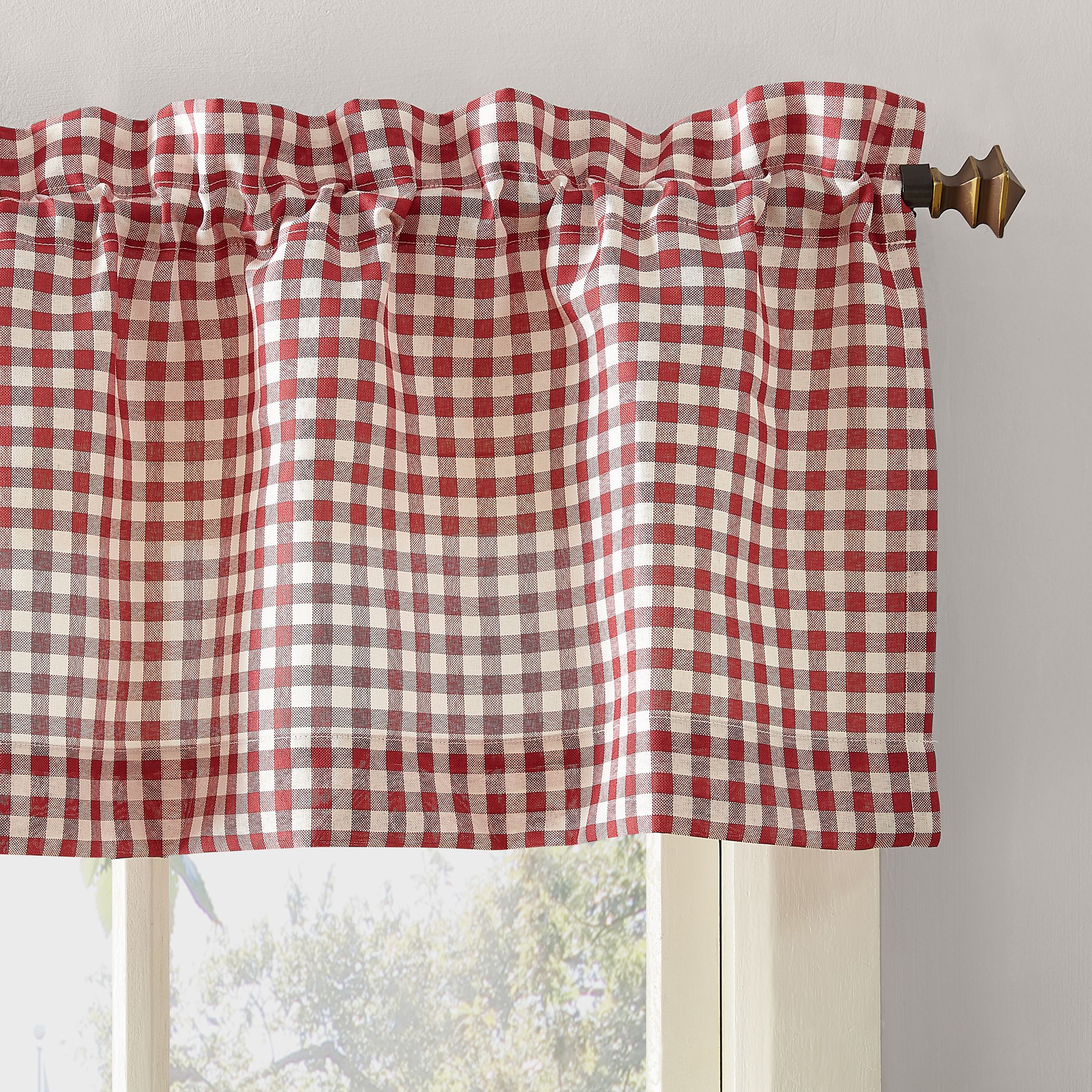 No. 918 Parkham Farmhouse Plaid Semi-Sheer Rod Pocket Kitchen Curtain ...