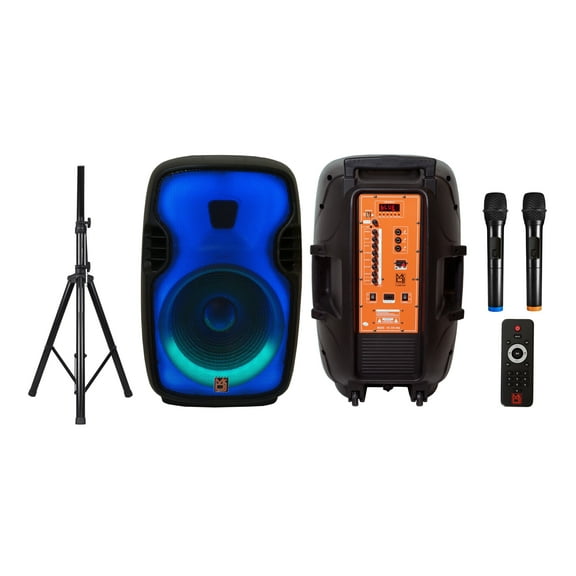 MR DJ FLAME3500LED Pro Portable 15” 2-Way Full-Range Powered/Active DJ PA Multipurpose Live Sound Bluetooth Loudspeaker with Stand
