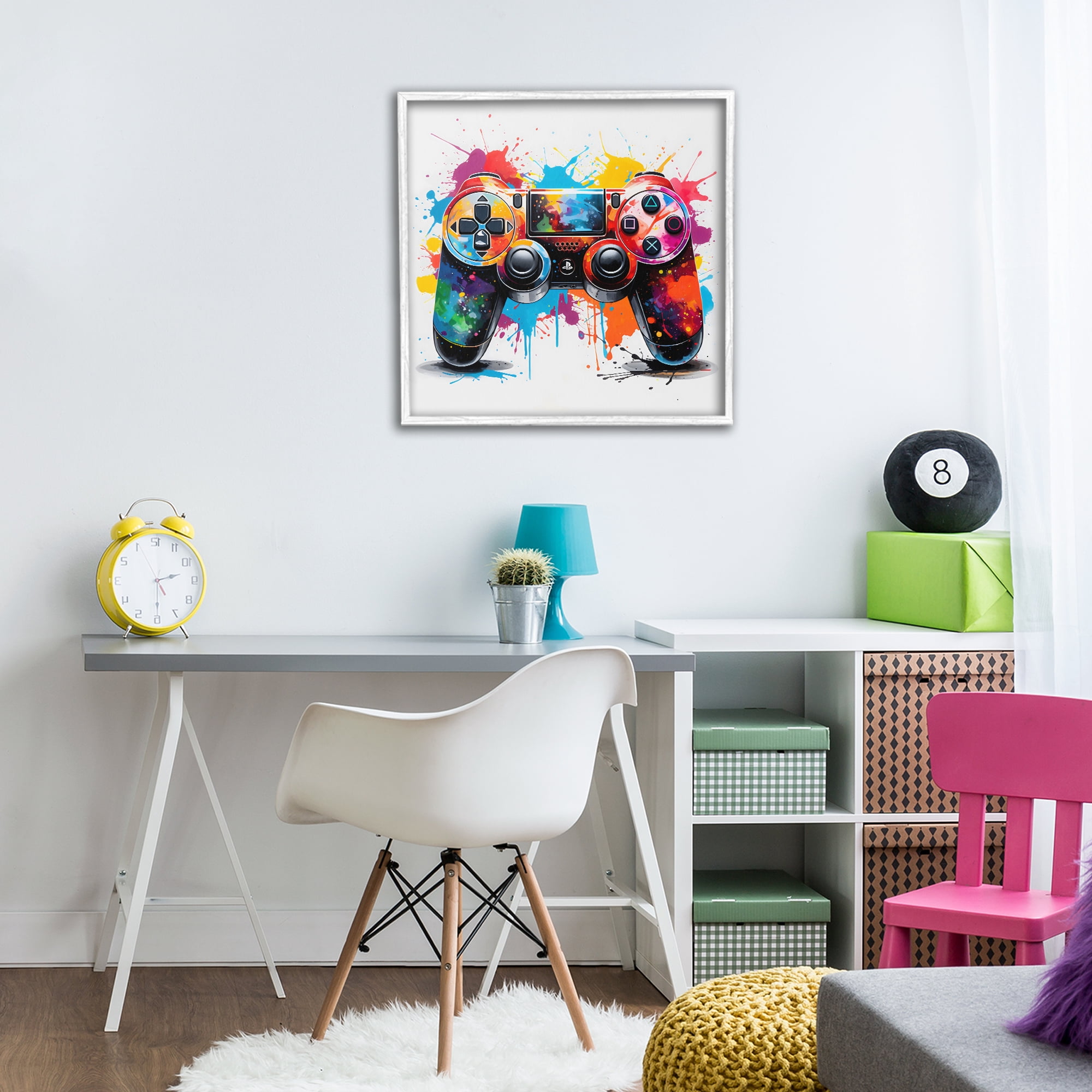Stupell Industries Playful Bright Game Controller White Framed Giclee Art, design by Creative Studio