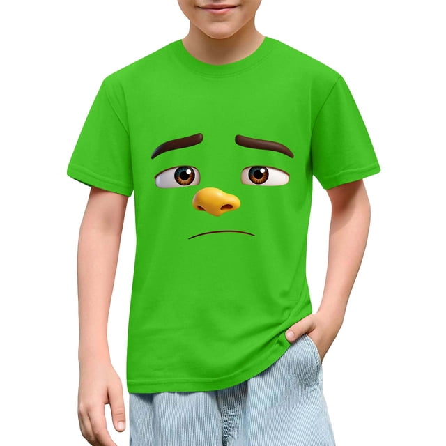 Blusas y camisas de manga corta con cuello redondo para niños y niñas, color liso, con estampado de expresión linda, manga corta, holgadas y cómodas, blusa para niña