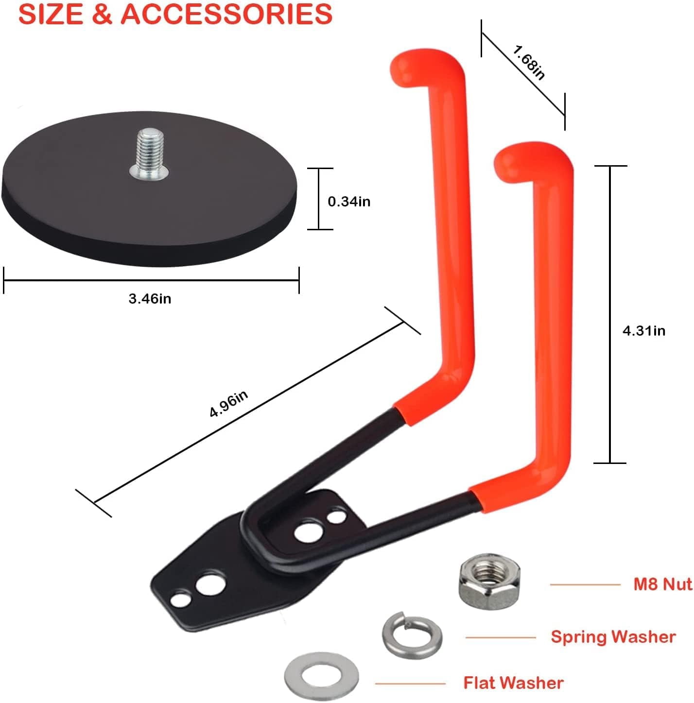 2 Pack Large Heavy Duty Garage Magnetic Hooks Anti-Slip Coated Utility Magnet Tool Organizer for Hanging Garden Hoses Pegboard