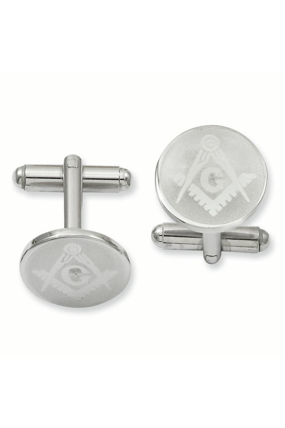 Rhodium-plated Round Masonic Cuff Links