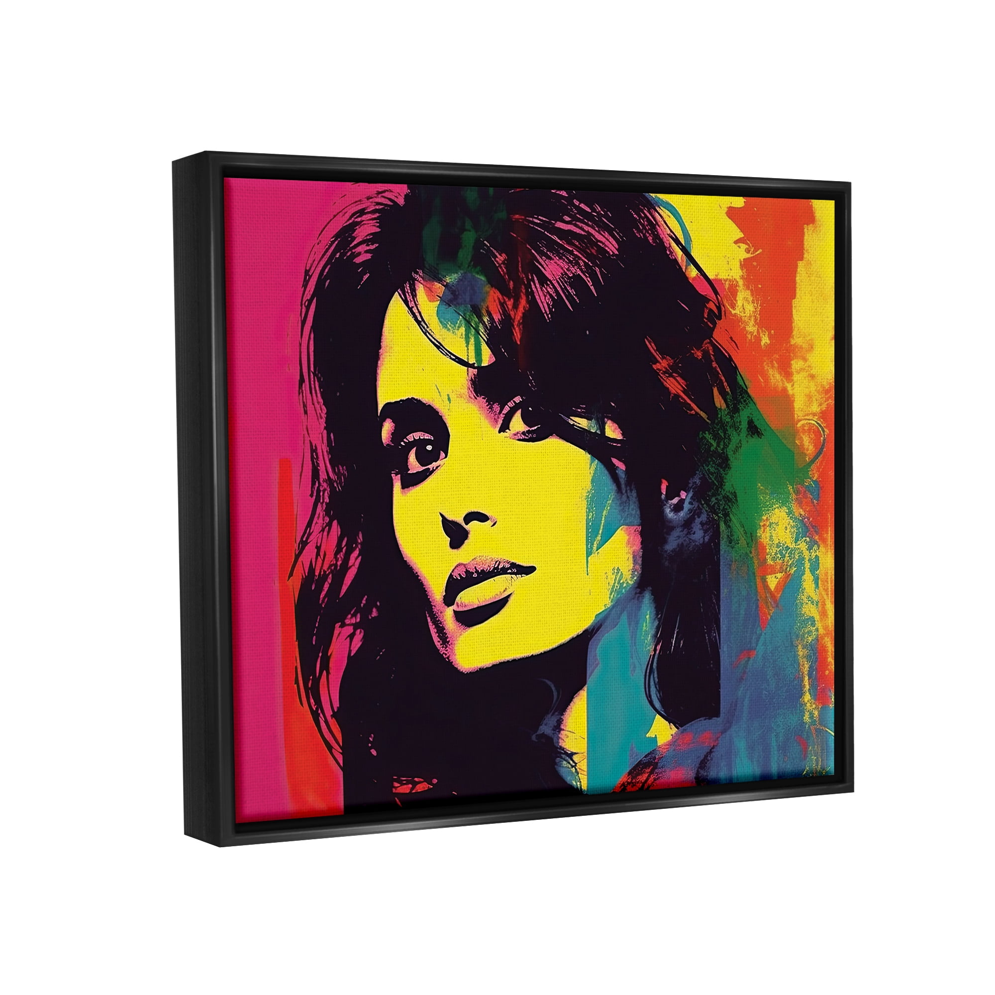 Stupell Industries Penelope Cruz Portrait Abstract Painting Black Floater Framed Art Print Wall Art, 31 x 25