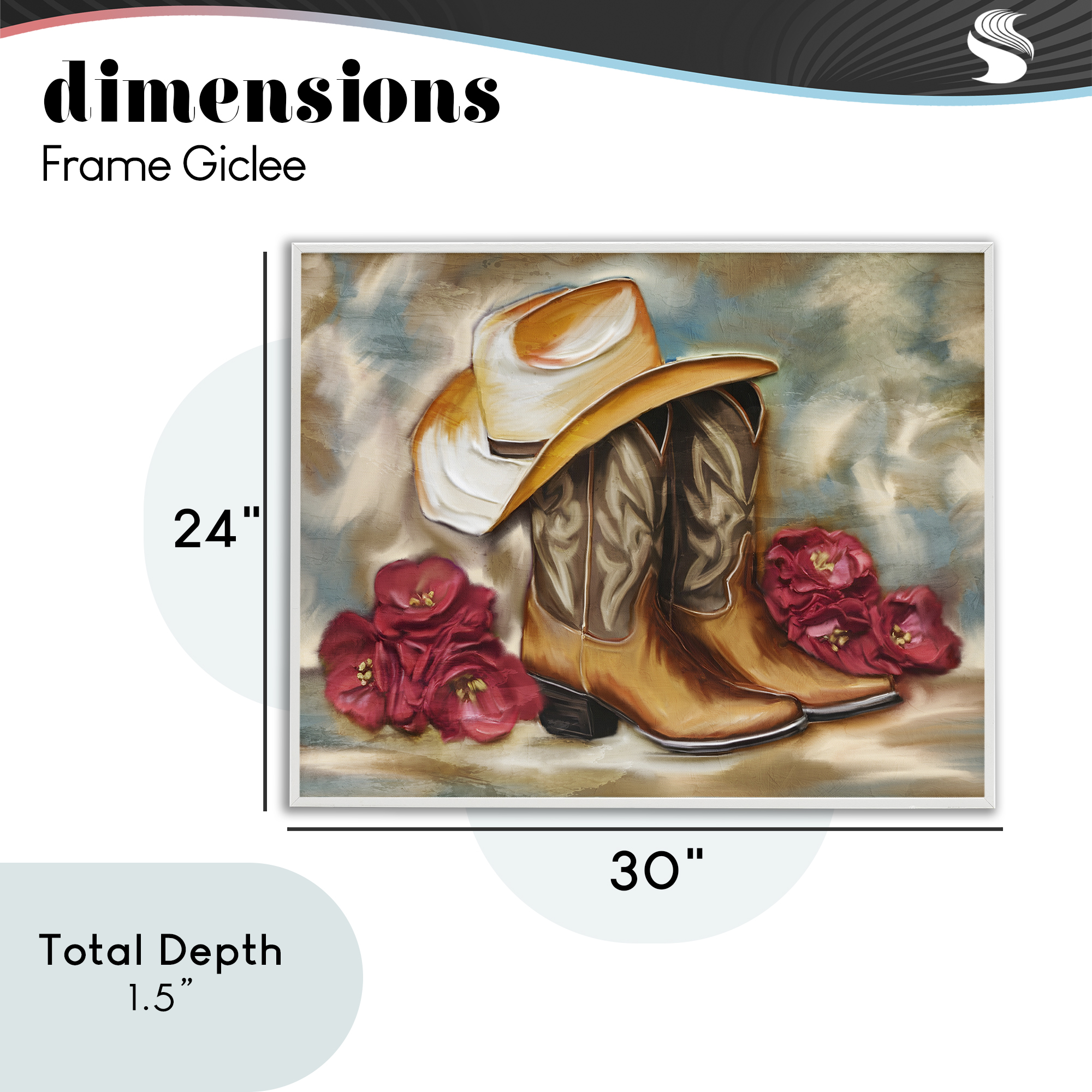 Boots & Floral Bunches White Framed Giclee Art, design by Kim Allen