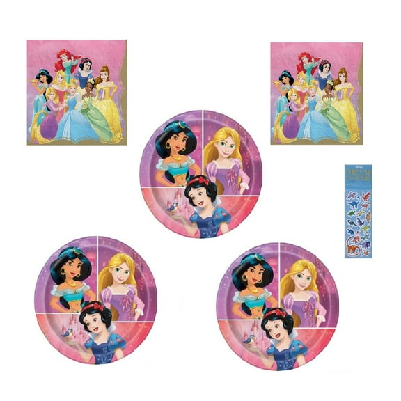 Disney Princess Party Supplies Bundle Pack includes 24 Dessert Cake Paper Plates and 32 Beverage Cake Paper Napkins