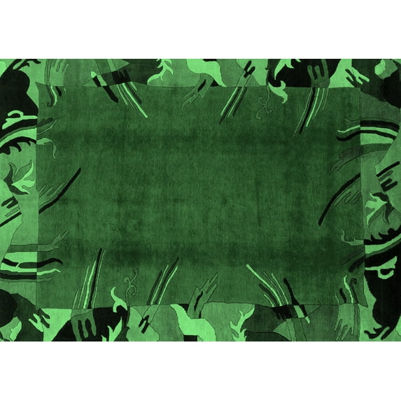 Ahgly Company Indoor Rectangle Abstract Emerald Green Modern Area Rugs, 5' x 7'