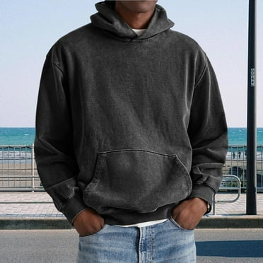 Resicozy Mens Hoodies Pullove Oversized Vintage Crewneck Sweatshirts with Pockets Athletic Sports Sweatshirt 2025 Black 2XL