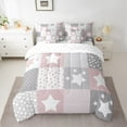 thumbnail image 2 of Feelyou Girly Grey Pink Plaid Twin Bedding Sets 7-Piece, Fashion Polka Dots Bedding Comforter Set, Cartoon Patchwork Reversible Sheet Sets, Breathable Home Decor, 2 of 7