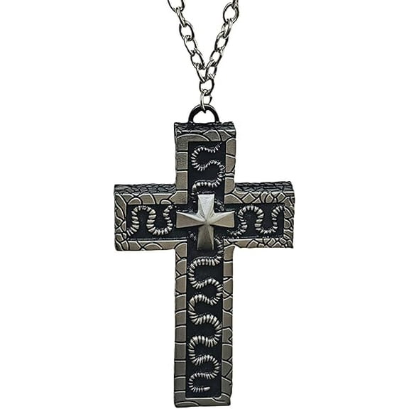 Squid Necklace Game ,Secret Compartment Cross Necklace - Alloy, Antique 3D Printed Charm, Men's Vintage Large Cross Necklace