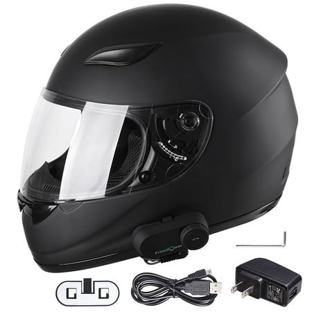 Bluetooth Motorcycle Full Face Helmet with Wireless Headset Intercom MP3 FM Radio DOT