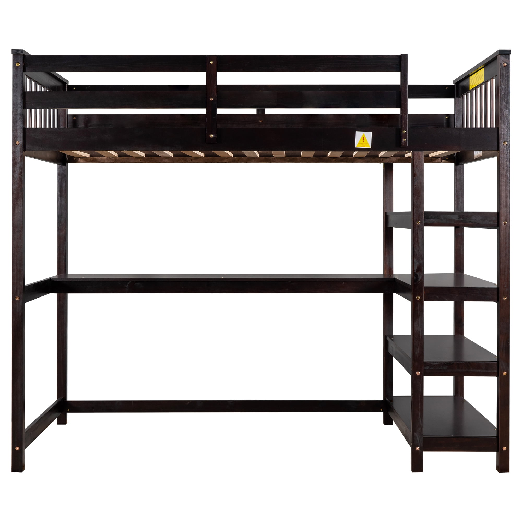 Euroco Wood Twin Loft Bed with Desk for Kids, Espresso