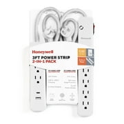 Honeywell 2-in-1 Pack Power Strips - 6 AC Outlets Surge + 3 AC 2 USB Strip (1 USB-A + 1 USB-C 2.1A) - White