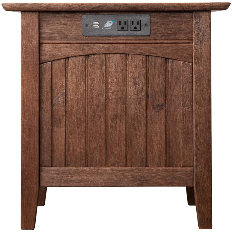 Atlantic Furniture Nantucket End Table with Charging Station Burnt Amber