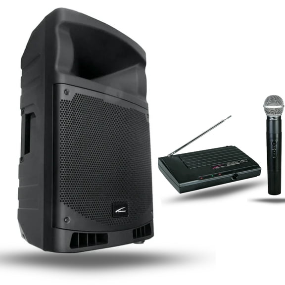 Kit Karaoke y Presentación: Bafle Amplificado 15" Audiobahn THUNDER15 + Micrófono Inalámbrico VHF AMV140