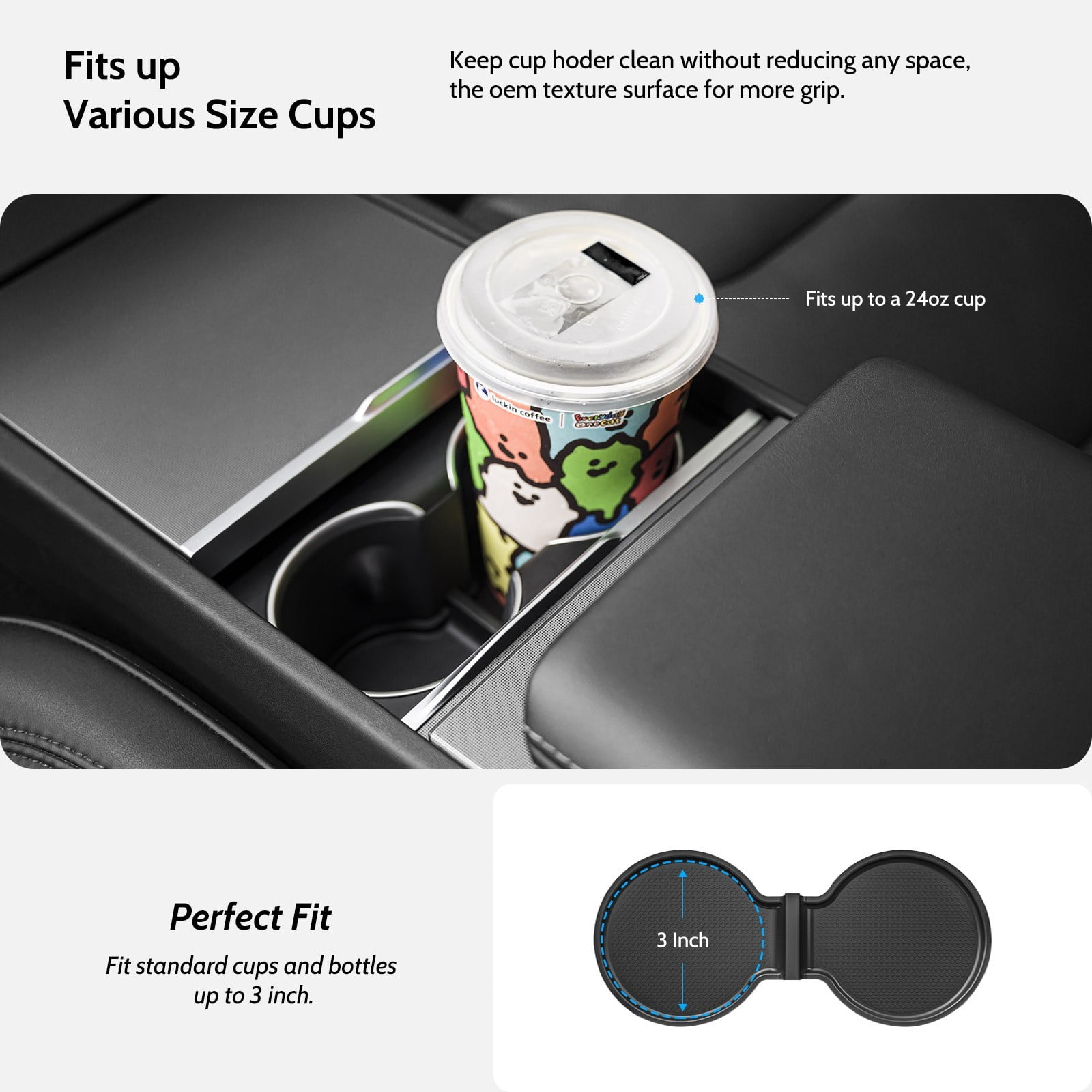MOWLICAS Food-Grade Silicone Center Console Organizer, Tesla New Model Y 2026/2025 (Juniper) & Model 3 2024-2026 (Highland) Accessories, Bigger Divider Design for Maximize Space (Black)