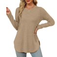 thumbnail image 2 of Womens T-Shirts Long Sleeve Round Neck Shirts Side Split Basic Loose Tunic Tops Casual, 2 of 8