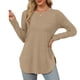thumbnail image 2 of Túnica de manga larga con cuello redondo y abertura lateral para mujer - Camisa básica informal de corte holgado, 2 of 8