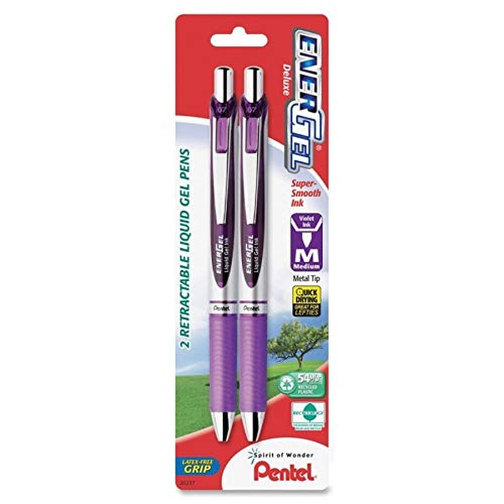 Pentel EnerGel RTX Gel Pen  (0.7mm) Metal Tip  Violet Ink (Pack of 10)