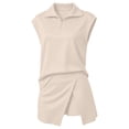 thumbnail image 6 of OJSFQUFP Women Soild Color 2 Pc Skirt Sets Summer Sleeveless Half Zip Sweatshirt Sport Outfits Casual Sweatsuits, 6 of 6