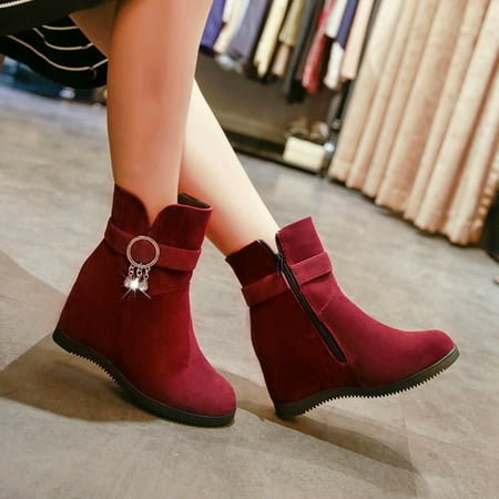 

ERTUTUYI Women Ankle Boots Autumn And Winter Fashion Solid Color Decorative Buckle Comfortable Warm Brown 38