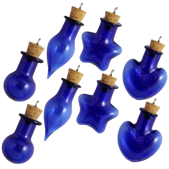 GOOHOCHY  8 Pcs Glass Bottle Pendant Small Vial with Cork Jars Charms Blue