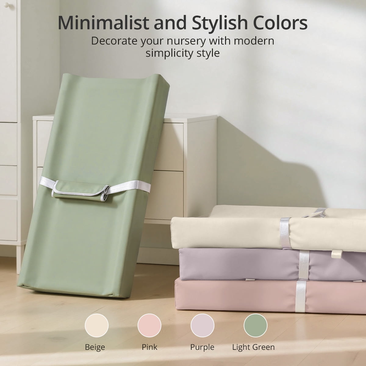 Baby Changing Pad, Caveen Wipeable Changing Table Pad with Waterproof PU Cover, Portable Baby Diaper Change Station and Dresser, Light Green