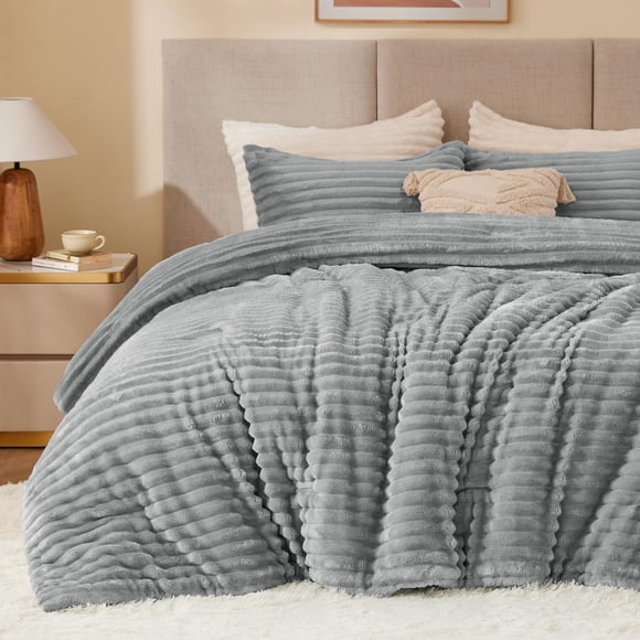 Juego de edredón BEDELITE Fleece Twin, supersuave y cálido, gris