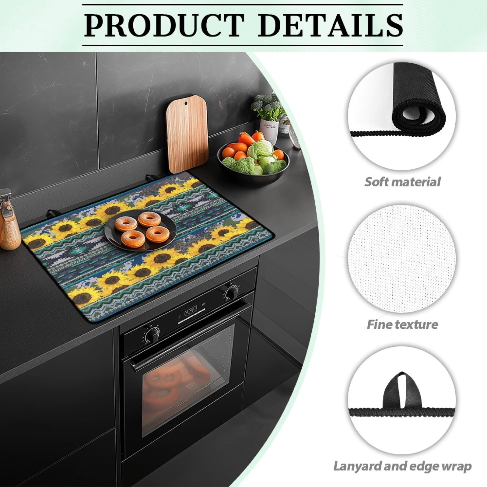 Renewold Stove Top Cover Protector for Glass Stove, Anti-slip Cooktop Mat Scratch Resistant Oven Mat Protector Range Cover Extra Kitchen Space, American Tribal Sunflower Cow Print Teal