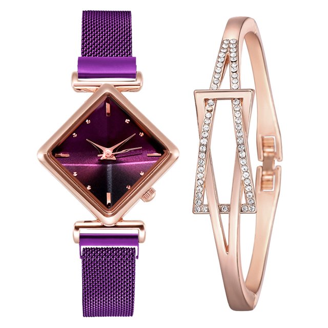 Reloj de pulsera para mujer de diseño único con esfera cuadrada, banda de acero de malla, cuarzo Wat TUNC Sencillez