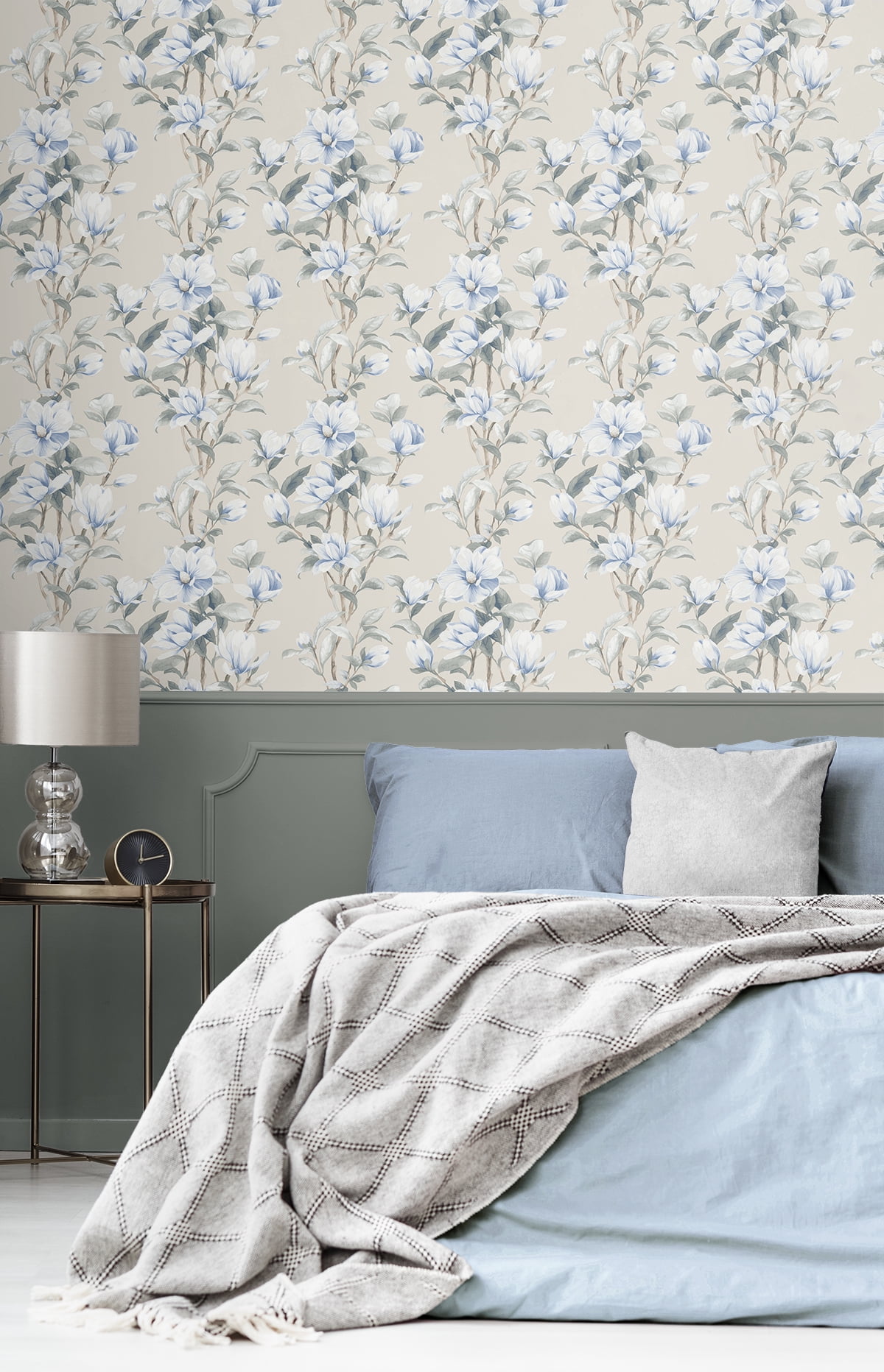 NextWall Linen & French Blue Magnolia Trail Peel and Stick Wallpaper