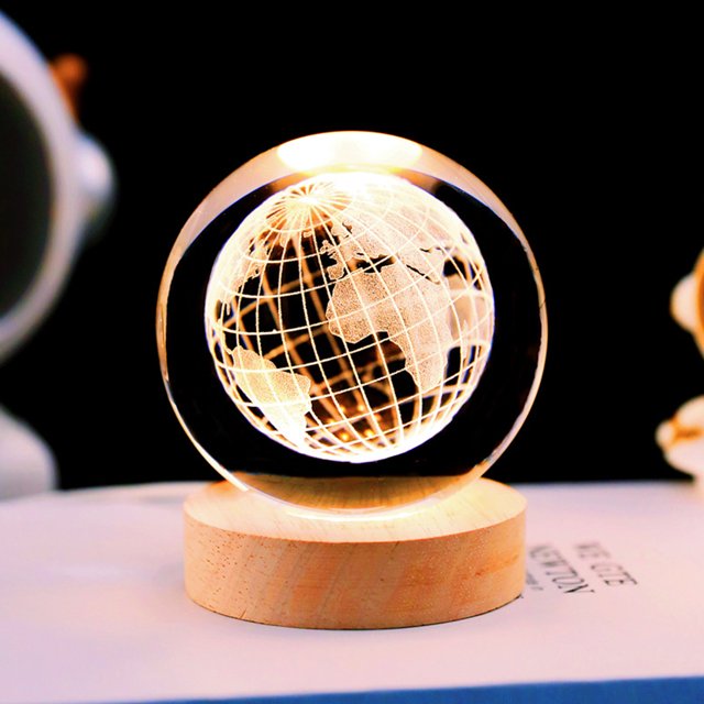 Base de madera de la lámpara de mesa 3D de la luz de la noche del globo de la galaxia de la luna 3D para la decoración del dormitorio