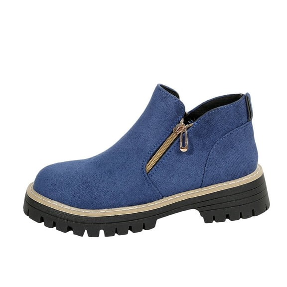 Blue Women'S Ankle Boots Round Toe Side Zipper Thick Sole Platform Boots Comfortable Height Increase For Fall Winter Casual