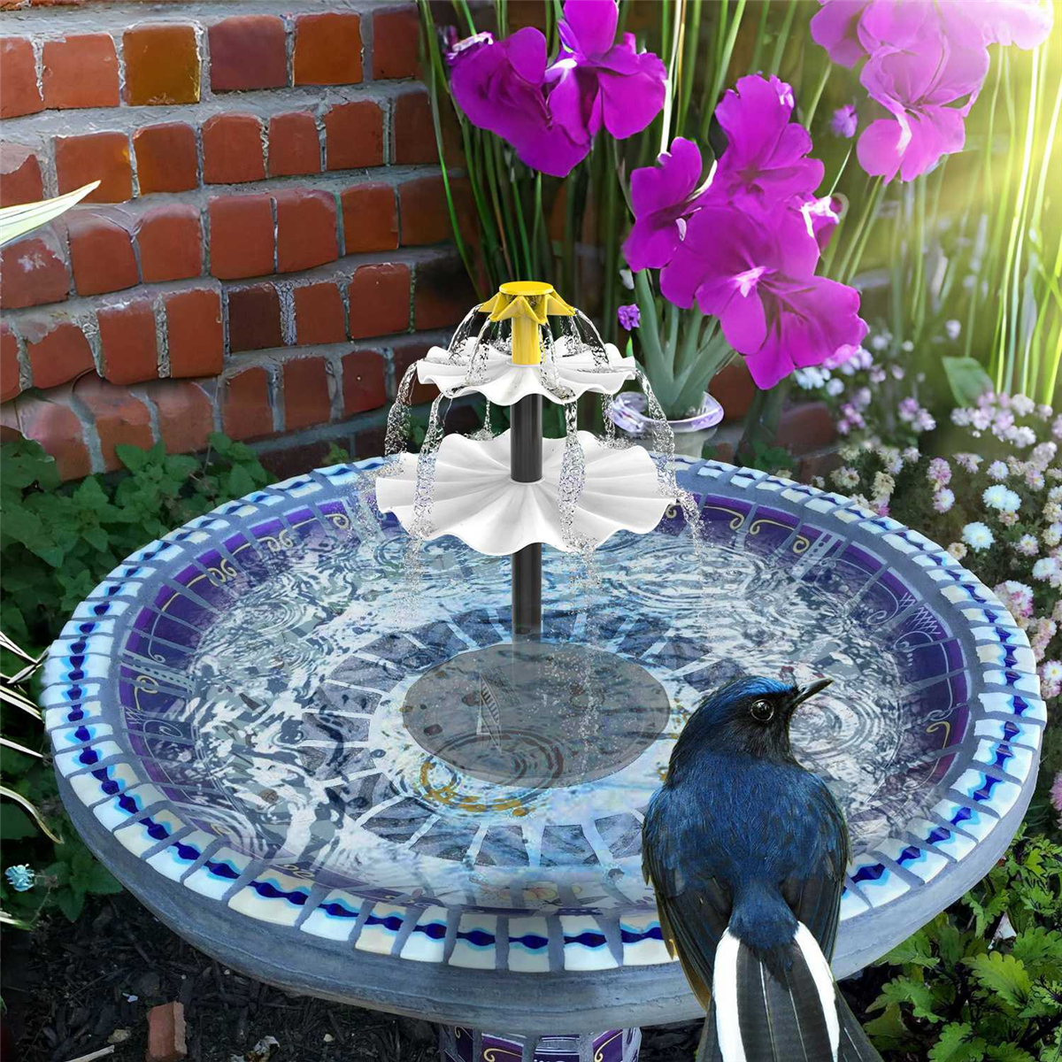 3 Tiered Bird Bath with Solar Pump,DIY Solar Fountain Detachable and Suitable for Bird Bath, Garden Decoration,Outdoor